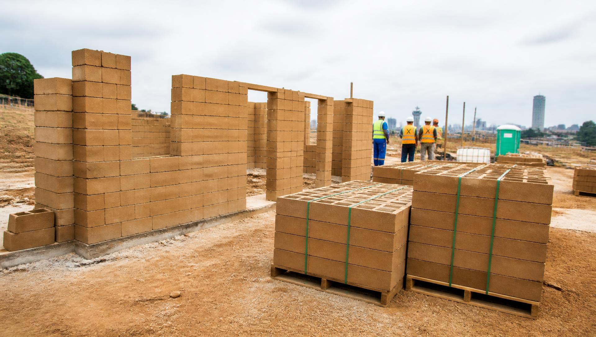 ISSB block walls under construction on a Johannesburg site